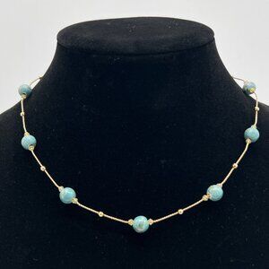 Anne Klein 18" Gold-Tone Necklace With Turquoise Beads & Crystal Accents